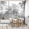 Fototapeta Tropical Trees And Leaves In Foggy Forest Wallpaper Design - 3D