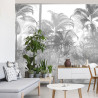Fototapeta Tropical Trees And Leaves In Foggy Forest Wallpaper Design - 3D