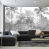 Fototapeta Tropical Trees And Leaves In Foggy Forest Wallpaper Design - 3D