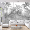Fototapeta Tropical Trees And Leaves In Foggy Forest Wallpaper Design - 3D