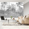 Fototapeta Tropical Trees And Leaves In Foggy Forest Wallpaper Design - 3D