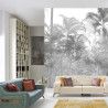 Fototapeta Tropical Trees And Leaves In Foggy Forest Wallpaper Design - 3D