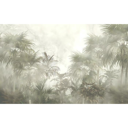 Fototapeta Tropical Trees And Leaves In Foggy Forest Wallpaper Design - 3D