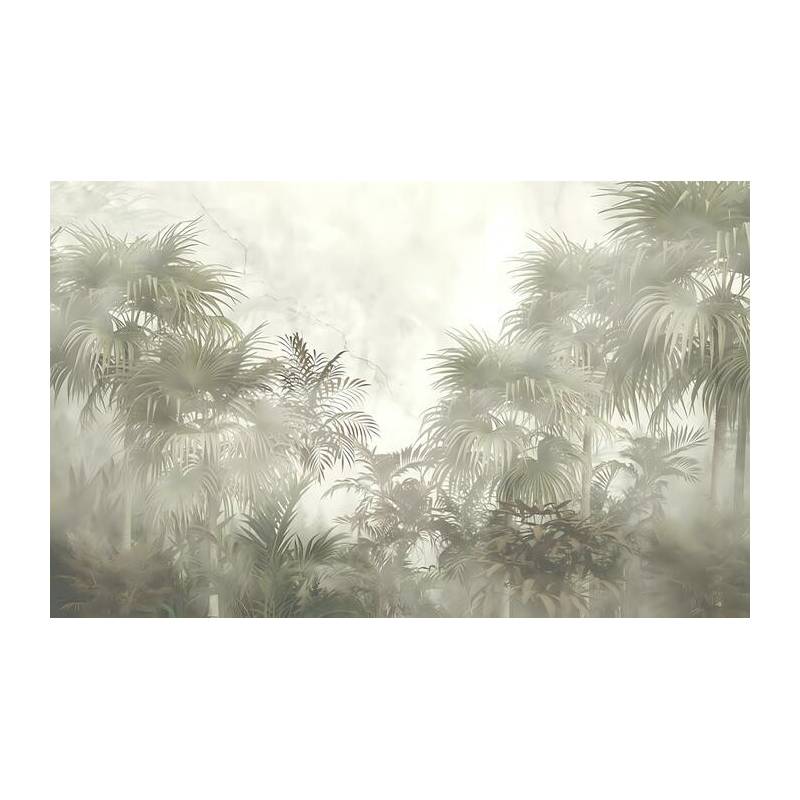 Fototapeta Tropical Trees And Leaves In Foggy Forest Wallpaper Design - 3D