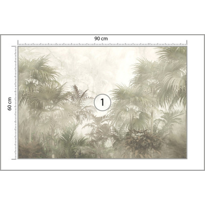 Fototapeta Tropical Trees And Leaves In Foggy Forest Wallpaper Design - 3D