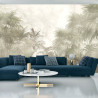 Fototapeta Tropical Trees And Leaves In Foggy Forest Wallpaper Design - 3D
