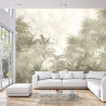 Fototapeta Tropical Trees And Leaves In Foggy Forest Wallpaper Design - 3D