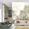 Fototapeta Tropical Trees And Leaves In Foggy Forest Wallpaper Design - 3D