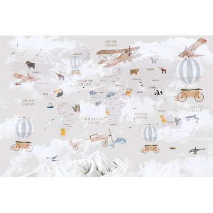 Fototapeta Animals World Map For Kids Wallpaper Design