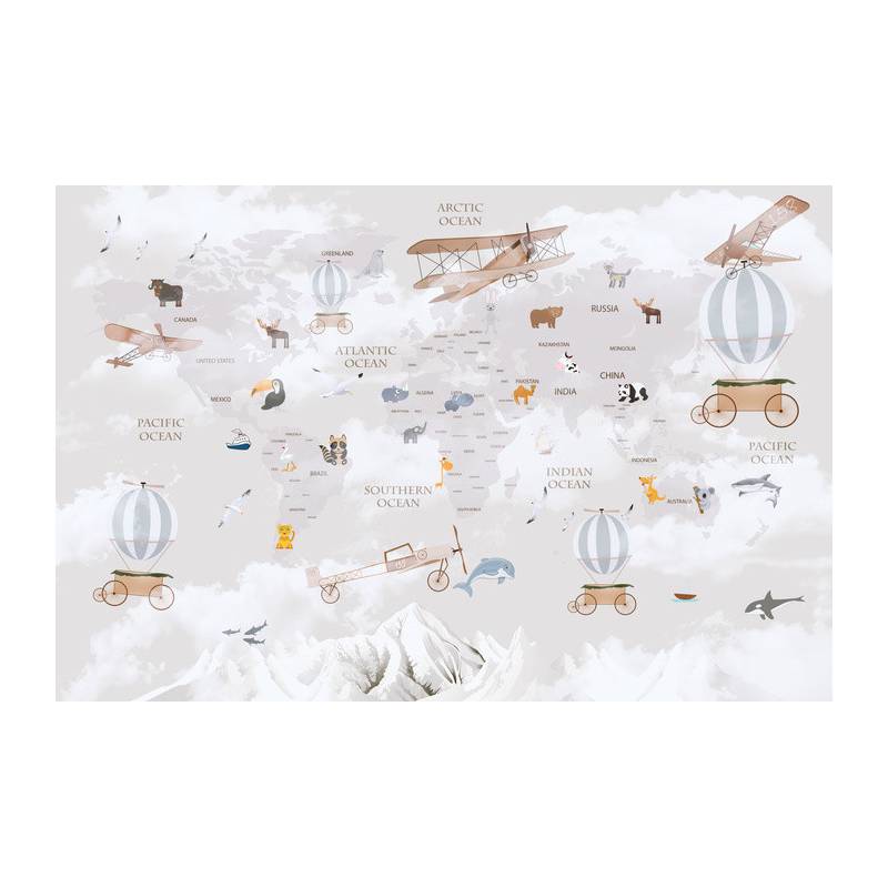 Fototapeta Animals World Map For Kids Wallpaper Design