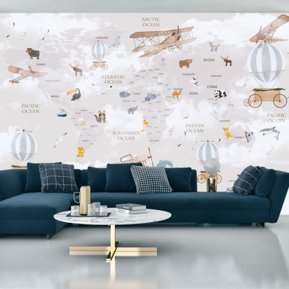 Fototapeta Animals World Map For Kids Wallpaper Design