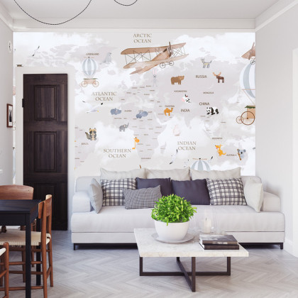 Fototapeta Animals World Map For Kids Wallpaper Design