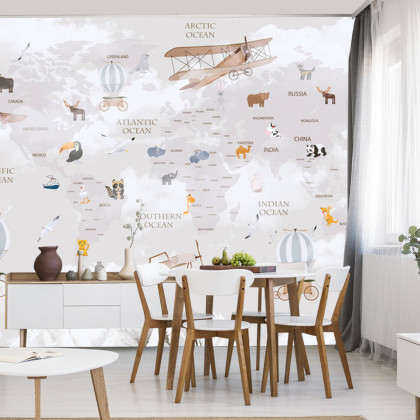 Fototapeta Animals World Map For Kids Wallpaper Design