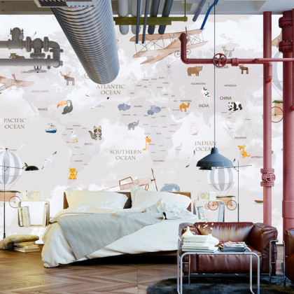 Fototapeta Animals World Map For Kids Wallpaper Design