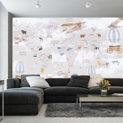 Fototapeta Animals World Map For Kids Wallpaper Design