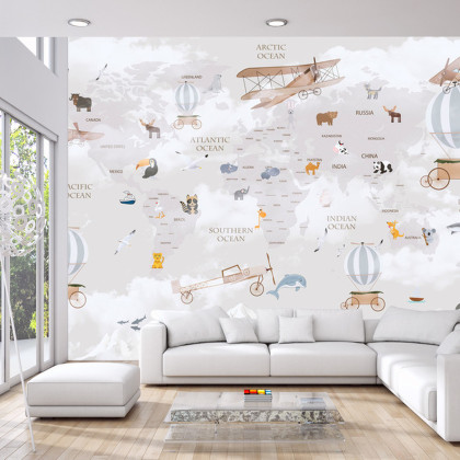 Fototapeta Animals World Map For Kids Wallpaper Design