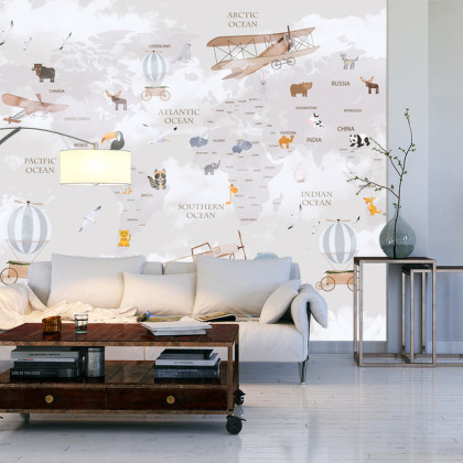 Fototapeta Animals World Map For Kids Wallpaper Design