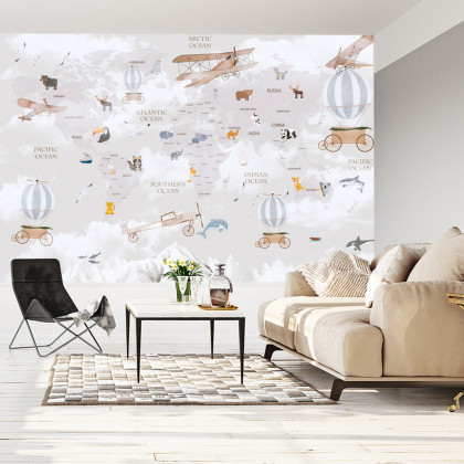 Fototapeta Animals World Map For Kids Wallpaper Design