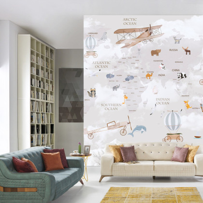 Fototapeta Animals World Map For Kids Wallpaper Design