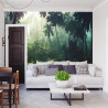 Fototapeta Dark Rainforest, Sun Rays Through The Trees, Rich Jungle Greenery. Atmospheric Fantasy Forest. 3D .