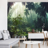 Fototapeta Dark Rainforest, Sun Rays Through The Trees, Rich Jungle Greenery. Atmospheric Fantasy Forest. 3D .