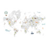 Fototapeta World Map With Cute Animals In Cartoon Style. Map For Nursery, Kids Room With Nature, Animals, Transports. Skandi