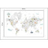 Fototapeta World Map With Cute Animals In Cartoon Style. Map For Nursery, Kids Room With Nature, Animals, Transports. Skandi