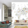 Fototapeta World Map With Cute Animals In Cartoon Style. Map For Nursery, Kids Room With Nature, Animals, Transports. Skandi