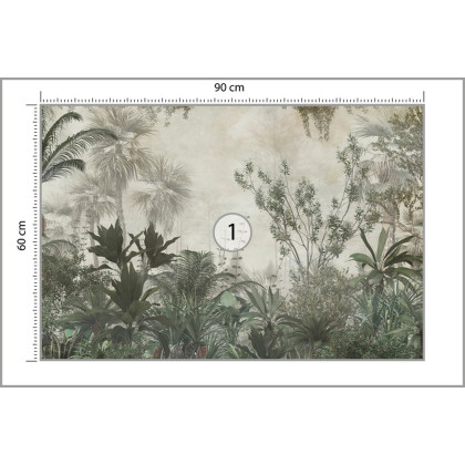 Fototapeta Tropical Trees And Leaves Wallpaper Design In Foggy Forest - 3D
