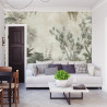 Fototapeta Tropical Trees And Leaves Wallpaper Design In Foggy Forest - 3D