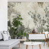 Fototapeta Tropical Trees And Leaves Wallpaper Design In Foggy Forest - 3D