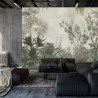 Fototapeta Tropical Trees And Leaves Wallpaper Design In Foggy Forest - 3D