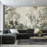 Fototapeta Tropical Trees And Leaves Wallpaper Design In Foggy Forest - 3D