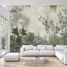 Fototapeta Tropical Trees And Leaves Wallpaper Design In Foggy Forest - 3D