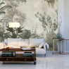 Fototapeta Tropical Trees And Leaves Wallpaper Design In Foggy Forest - 3D