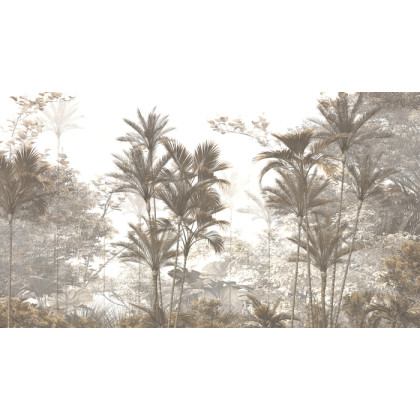 Fototapeta Tropical Trees And Leaves Wallpaper Design In Foggy Forest - 3D