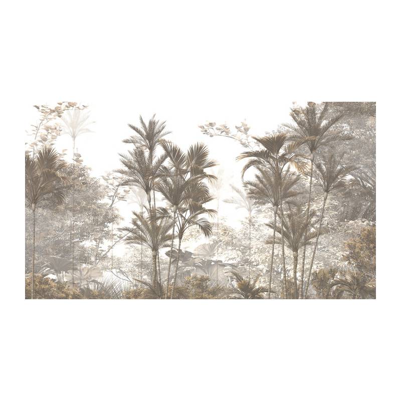 Fototapeta Tropical Trees And Leaves Wallpaper Design In Foggy Forest - 3D