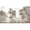 Fototapeta Tropical Trees And Leaves Wallpaper Design In Foggy Forest - 3D