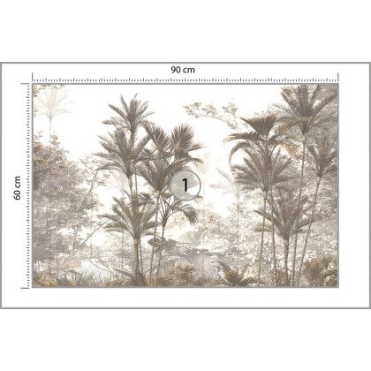 Fototapeta Tropical Trees And Leaves Wallpaper Design In Foggy Forest - 3D
