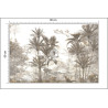 Fototapeta Tropical Trees And Leaves Wallpaper Design In Foggy Forest - 3D