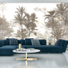 Fototapeta Tropical Trees And Leaves Wallpaper Design In Foggy Forest - 3D