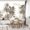 Fototapeta Tropical Trees And Leaves Wallpaper Design In Foggy Forest - 3D