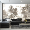 Fototapeta Tropical Trees And Leaves Wallpaper Design In Foggy Forest - 3D