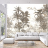 Fototapeta Tropical Trees And Leaves Wallpaper Design In Foggy Forest - 3D