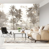 Fototapeta Tropical Trees And Leaves Wallpaper Design In Foggy Forest - 3D