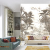 Fototapeta Tropical Trees And Leaves Wallpaper Design In Foggy Forest - 3D