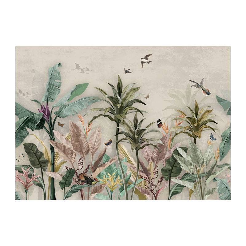 Fototapeta Wallpaper Palm Tropical Forest Vintage Jungle Pattern With Birds