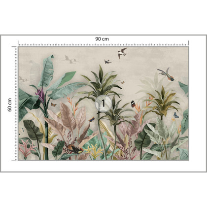 Fototapeta Wallpaper Palm Tropical Forest Vintage Jungle Pattern With Birds