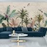 Fototapeta Wallpaper Palm Tropical Forest Vintage Jungle Pattern With Birds