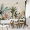 Fototapeta Wallpaper Palm Tropical Forest Vintage Jungle Pattern With Birds